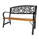 Panca da Giardino Schienale in Ghisa Seduta in Legno 120x56x87 cm Nero e Legno  