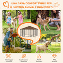 Recinto per Cani con Porticina per Ciotole 211x211x151 cm in Metallo e Tessuto Oxford Nero e Marrone