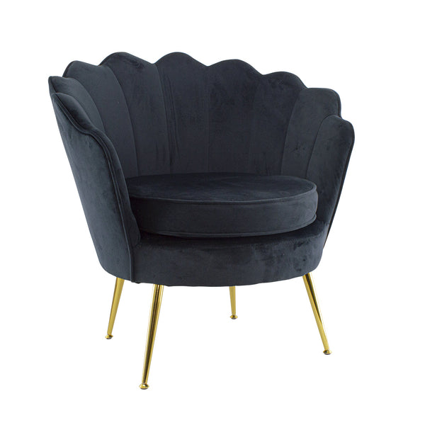 online Fauteuil Rembourré Dossier Coque en Velours Noir Pieds Doré
