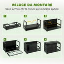 Rettilario Rialzato e Pieghevole 60x45x32 cm con Coperchio e Pareti in Vetro Temperato e Plastica Nero      