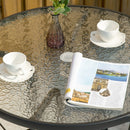 Tavolino da Giardino Ø80x72 cm Piano in Vetro con Foro in Metallo Nero      
