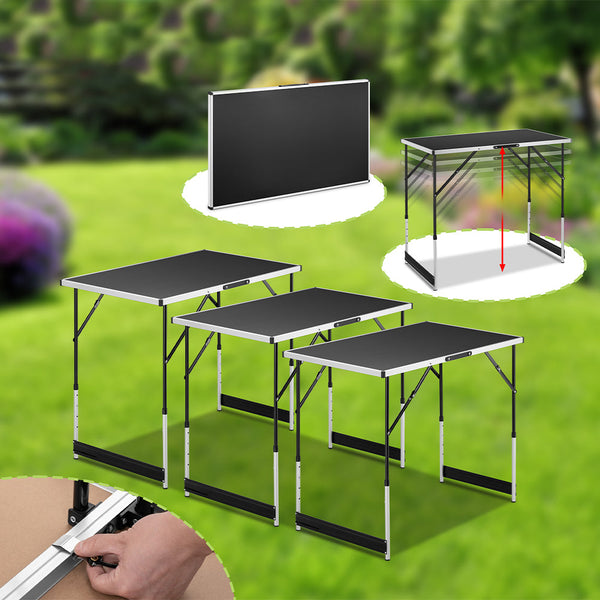 acquista Set 3 Pezzi Tavolo Pieghevole Nero Multifunzione per Esterni Campeggio Pic Nic