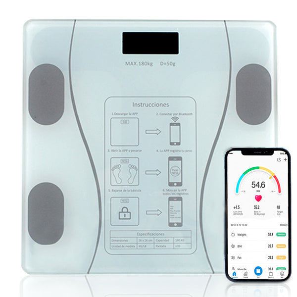 Balance Digitale Max 180 Kg en Verre avec App Bluetooth Blanc acquista