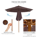Ombrellone da Giardino Ø2.5 m Palo Ø38 mm in Legno Marrone 