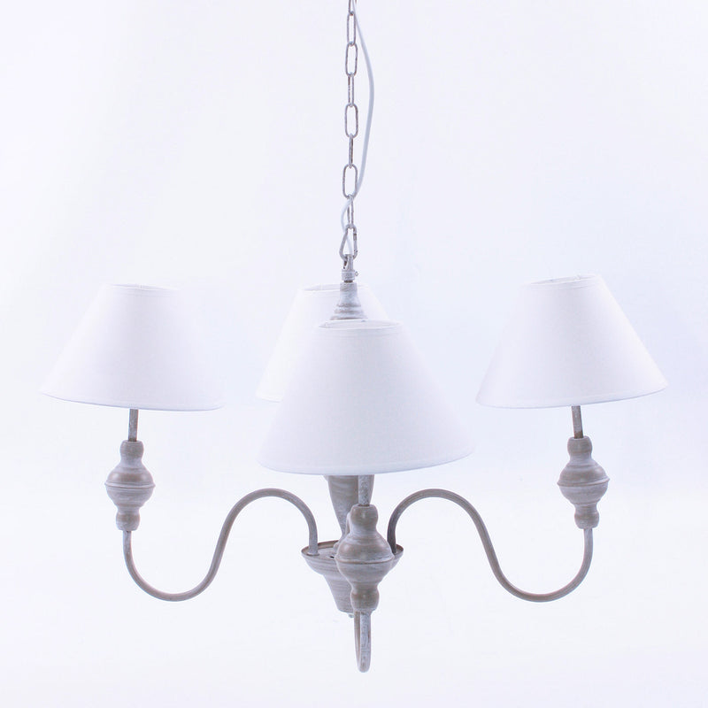 Lampadario a Sospensione Ø56 in MDF Design Shabby Bianco