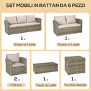 Set Salotto da Giardino 2 Divani 2 Poltrone Tavolino e Tavolo Contenitore in Rattan Beige