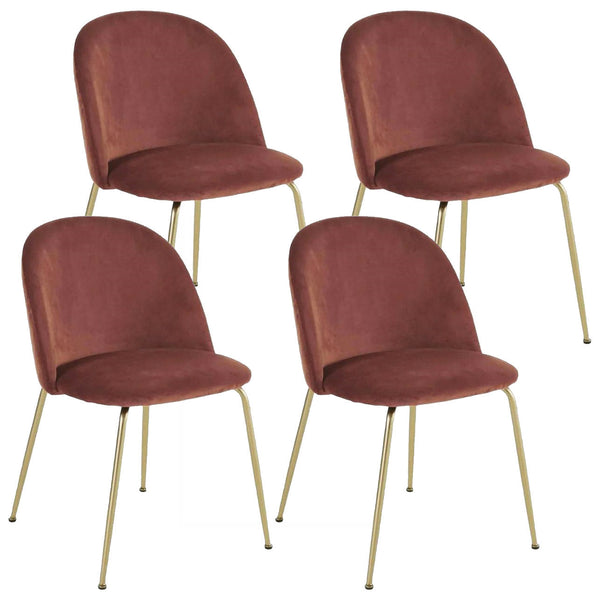 sconto Lot de 4 Chaises Rembourrées 49x52x79 cm en Velours Bronze et Doré