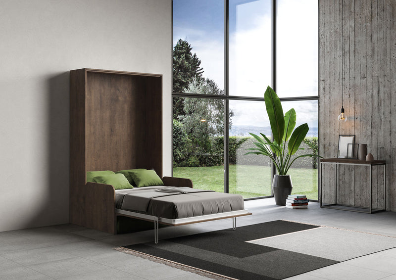 Letto Matrimoniale Francese A Scomparsa 140 Kentaro Con Divano Noce e Verde      