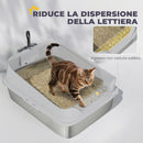 Lettiera per Gatti XXL 69,8x50,3x29,8 cm con Paletta Lati Alti Antiperdita Antiodore Fino a 12 kg in Acciaio Inox Grigio      