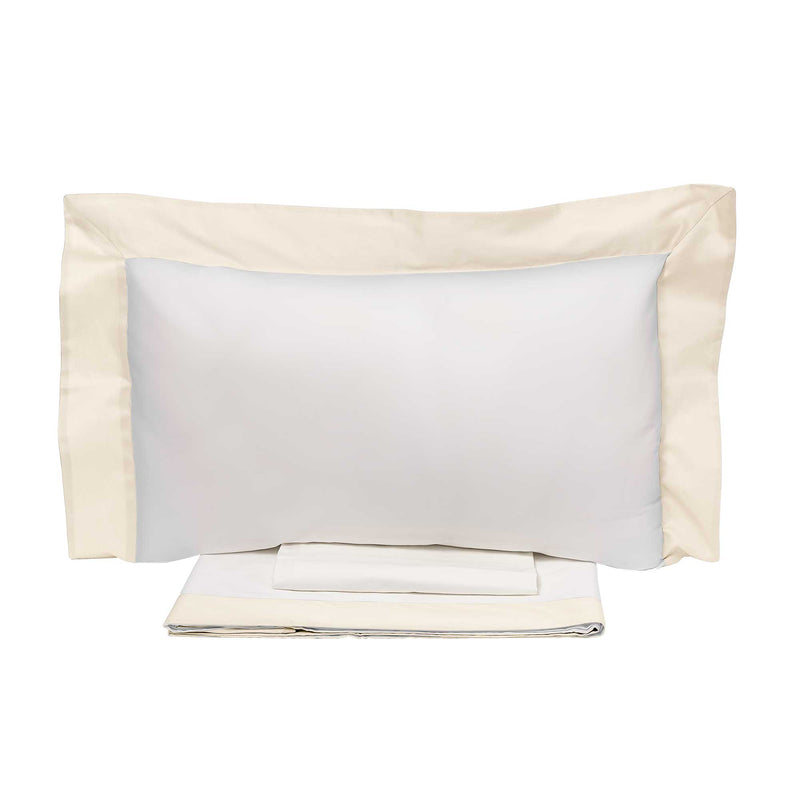 Set Lenzuola Sopra Sotto e Federe Bordi in Raso Garrini Eveline Avorio/Avorio Varie Misure