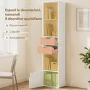 Libreria 30x24x158 cm con Cassetti e Ripiano Regolabile in Legno Bianco      