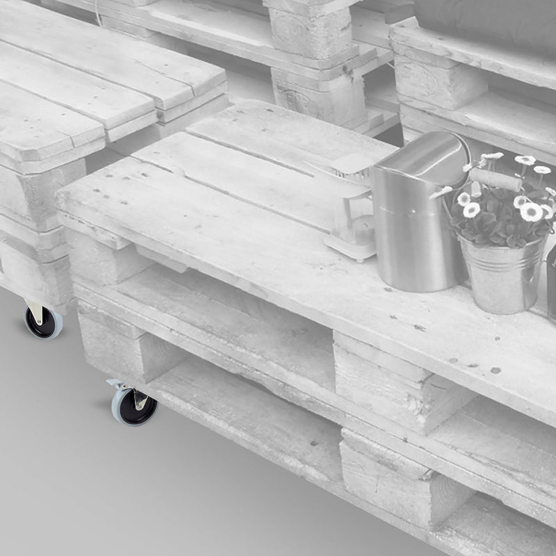 Kit 4 Ruote Slip per Carrello Ø10 cm con Piastra di Montaggio in Acciaio Emuca Grigi