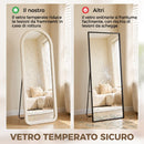 Specchio da Terra e Parete ad Arco 160x60 cm con Cornice in Flanella e MDF Bianco Crema      