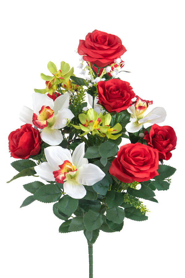 Set 2 Bouquet Artificiel Composé de 14 Fleurs Artificielles de Roses et d'Orchidées Hauteur 56 cm Rouge online