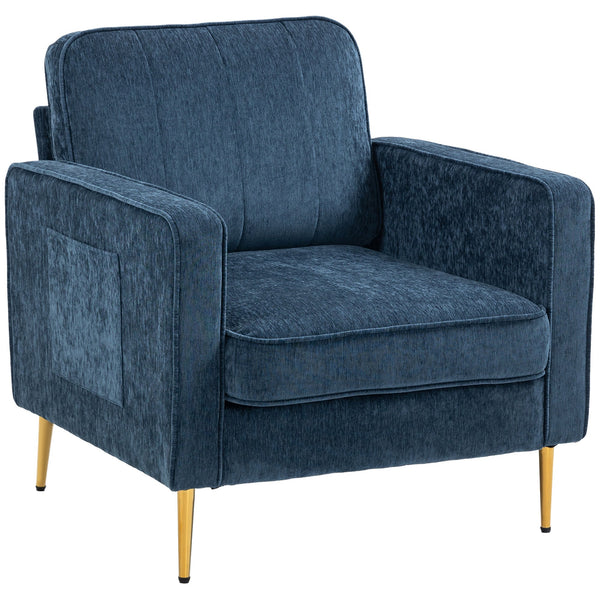 Poltrona da Salotto con Gambe in Acciaio Dorate e Tasche Laterali 81x84x87 cm in Tessuto Blu sconto