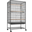 Gabbia Voliera per Uccelli 135x78x52 cm Pappagalli con Vassoio Estraibile e Ruote Nero      