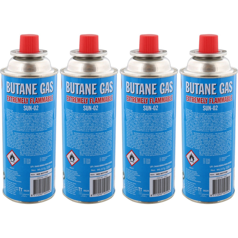 Set 4 Cartucce Gas Butano da 227 gr Ricarica Gas Ø70 x 20 cm Ideale per Campeggio Barbecue