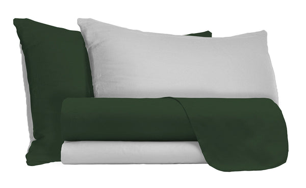 Parure de lit double, haut et bas, taies d'oreiller double face, vert olive/gris clair acquista