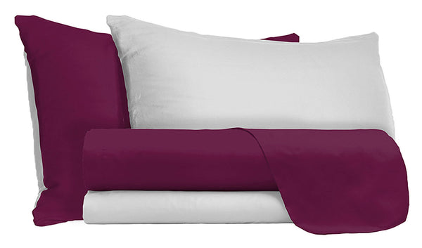 Lot de draps de dessus et taies d'oreiller réversible prune/gris clair différentes tailles acquista