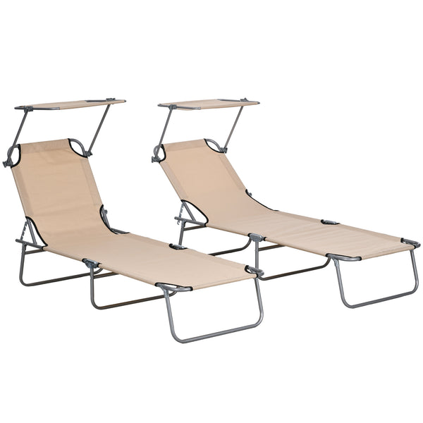Set 2 Sdraio da Giardino 187x58x36 cm Pieghevoli con Tettuccio Regolabile in Tessuto Oxford e Metallo Marrone acquista