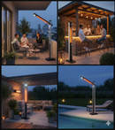 Stufa Elettrica ad infrarossi da Esterno 50x25x200 cm in Fibra di Carbonio con Luce Led Skyline Nero