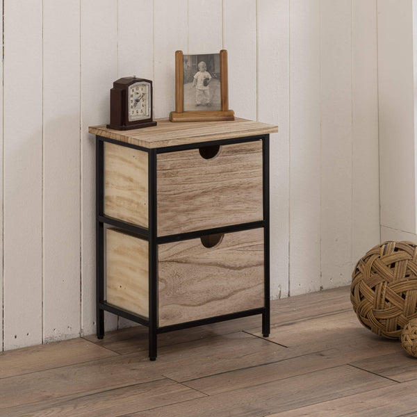 sconto Commode 2 Tiroirs 38x28x52 cm en Métal et Bois Karen Noir/Naturel
