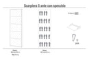 Scarpiera 5 Ante con Specchio 63x190x18 cm Bianco Fiammato