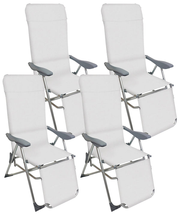 online Lot de 4 transats pliants inclinables 59x76x109 cm avec repose-pieds en aluminium et textilène A