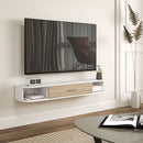 Mobile TV Sospeso 120x26x16 cm per TV fino a 50 Pollici con Vani Aperti e Armadietto in Melamina Bianco e Rovere      