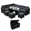 Set Salotto da Giardino 240x186x70 cm ad Angolo con Tavolo e Box Contenitore in Rattan Nero