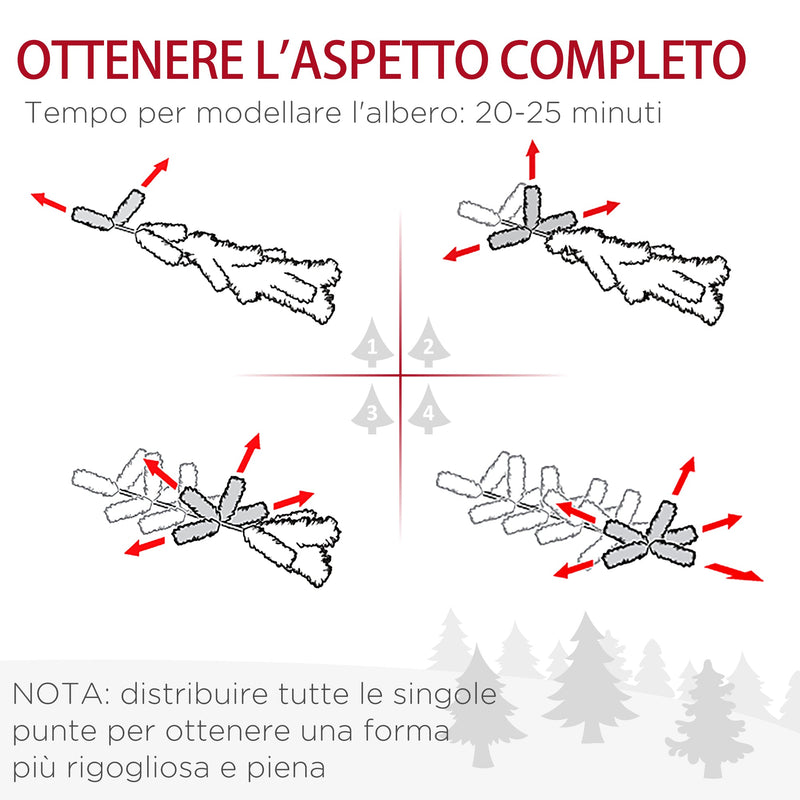 Albero di Natale Artificiale H180 cm 1443 Rami con Decori e Base in Metallo Verde