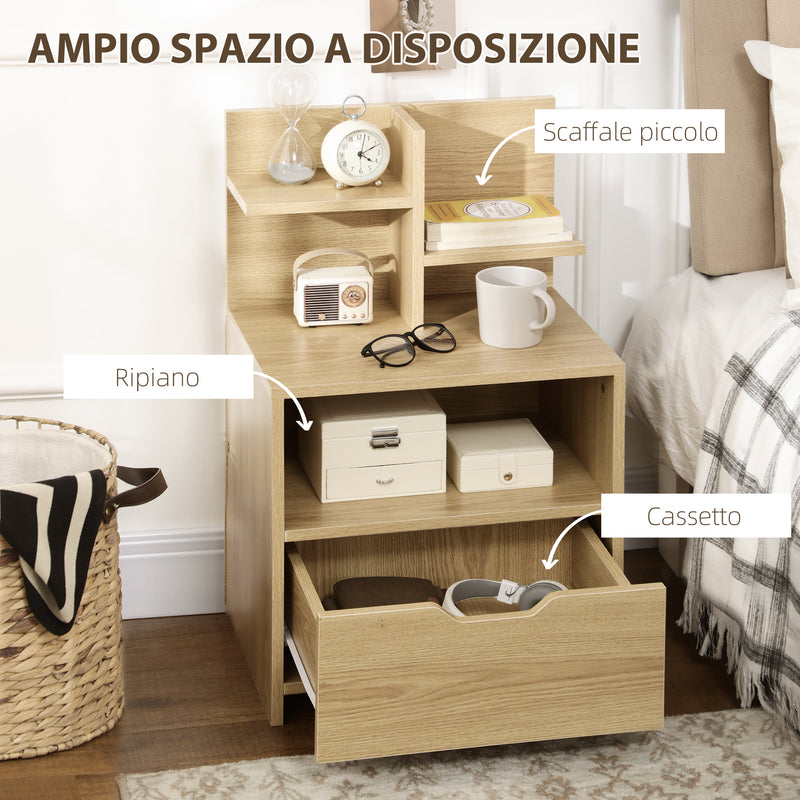 Comodino 1 Cassetto 2 Ripiani 45x35x73 cm in Legno Truciolare Naturale
