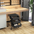 Carrello Multiuso 40,8x33,5x60,5 cm con 3 Cestini Estraibili e Ruote per Cucina e Ufficio in Acciaio e PP Nero      