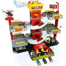 Garage Giocattolo Multilivello per Bambini Stazione dei Pompieri Elicottero e Macchinine con Luci e Suoni Multicolore      