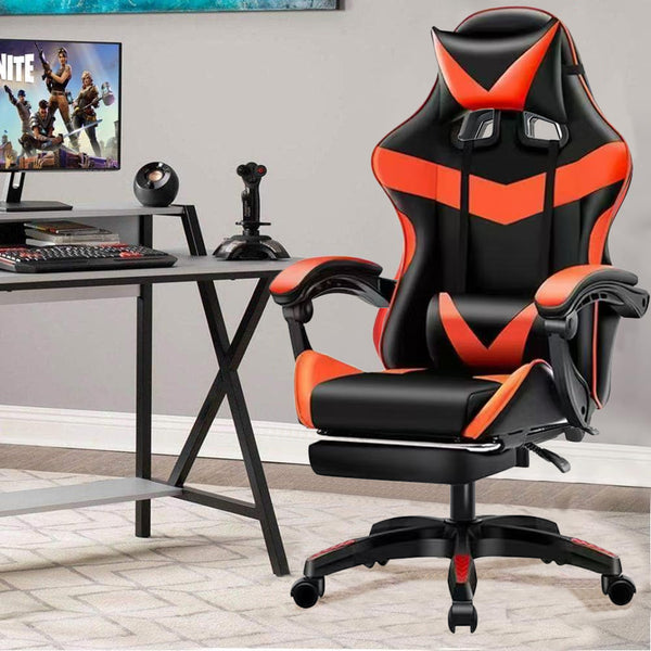 online Sedia da Gaming Ergonomica con Poggiapiedi e Cuscini in PVC Rosso e Nero