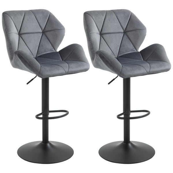 online Set 2 Sgabelli da Bar Alti 57x58x97-117A cm Imbottiti Girevoli con Schienale e Poggiapiedi in Velluto Grigio