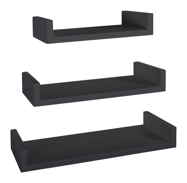 Set 3 Mensole da Parete 60-50-40x23,7x8 cm in Fibra di Legno Calamita Maxi Nero online
