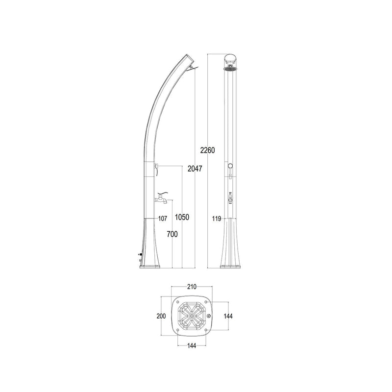 Doccia Solare da Giardino 22L Miscelatore e Lavapiedi Sined Sole Bianca Fosforescente