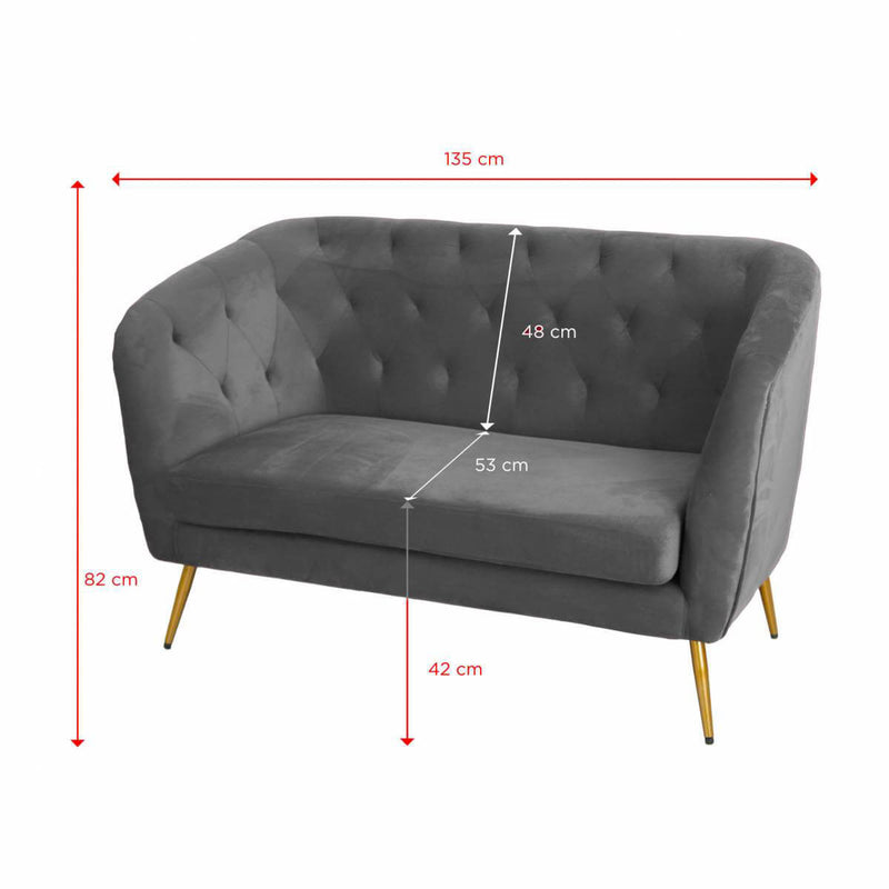 Divano 2 Posti 135x82 cm in Velluto Grigio