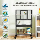 Gabbia per Uccelli 48x46x83 cm Vassoio e Griglia Rimovibili con Ripiano Portaoggetti in Acciaio e PP Nero  