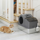Lettiera Gatto Chiusa XL 60,5x40,5x45 cm con Coperchio Paletta Tappetino di Raccolta in Acciaio Inox Grigio Scuro      