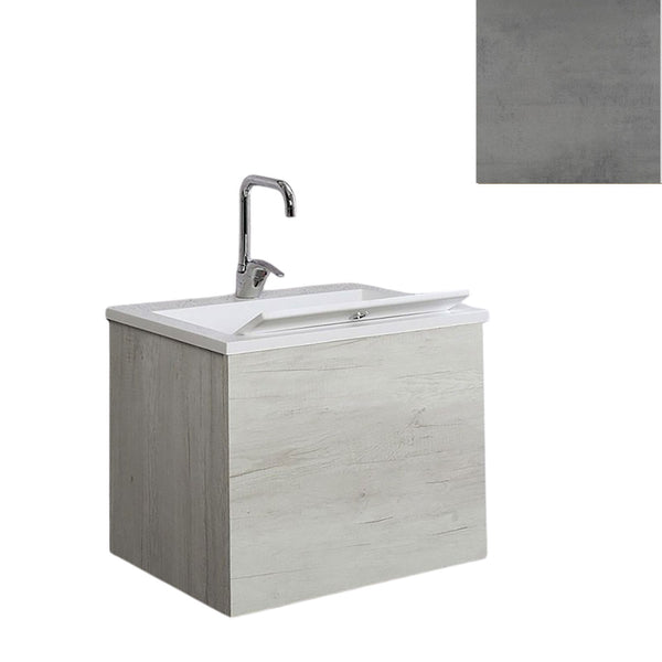 prezzo Mobile Lavatoio Sospeso Vasca Zeus in MineralMarmo Apertura a Cassettone 60x48x50 cm Grigio Cemento