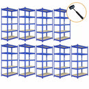 Set 9 Scaffali ad Incastro Piani in MDF Struttura in Acciaio Blu