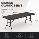 Tavolo Pieghevole da Esterno 180x74x74 cm con Piano in HDPE Effetto Legno a Valigia Nero      