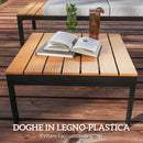 Set Salotto da Giardino Modulabile 2 Divanetti e 2 Tavolini in Metallo e Legno Composito Grigio Nero e Teak    