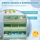 Mobiletto Portagiochi 63x30x60cm con 9 Cestini Rimovibili in MDF e Tessuto Azzurro  
