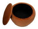 Puff Contenitore Paris Ø72x43 cm in Legno Spugna e Poliestere Arancione e Oro