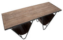 Tavolinetto Porta Giornali "V" 120x43x62,5 cm in Ferro e Legno di Abete e PU Nero e Marrone
