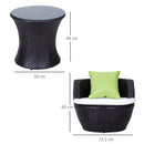 Set Salotto da Giardino in Rattan Sintetico 2 Poltroncine Tonde con Tavolino e Cuscini Marrone 