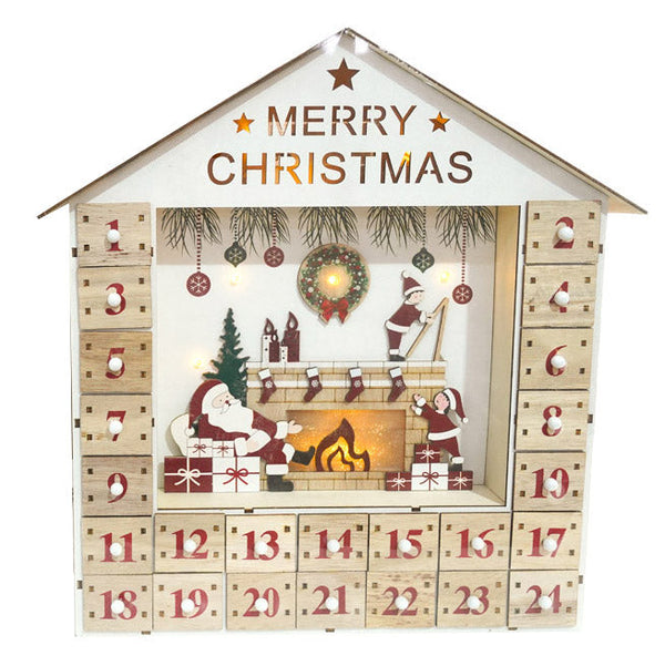 sconto Calendrier de l'Avent 34x8x35 cm Maison en bois avec lumières